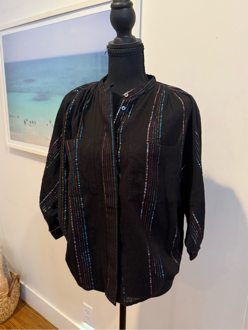 Antik Batik Black Stripe Casual Button-Down Shirt with multi color stripes